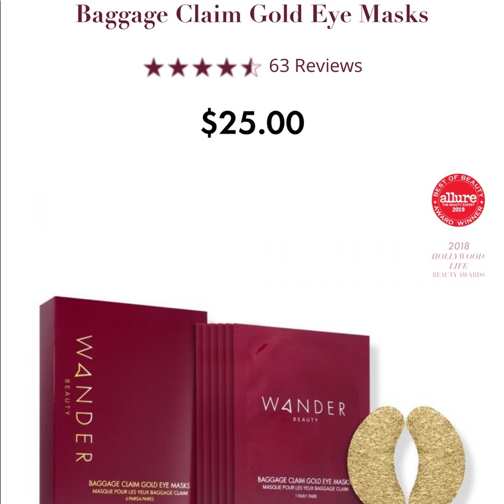 NIB 6 Wander Beauty Gold Eye Masks